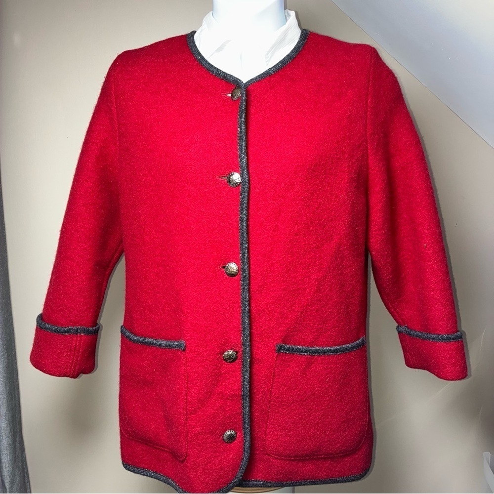 L.L. Bean Vintage Jacket Red Boiled Wool Button Coat Pockets Medium